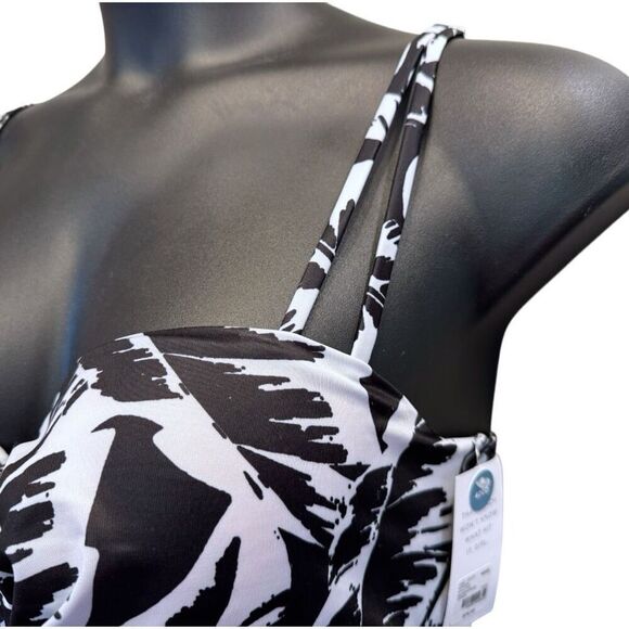 Lane Bryant Black & White Palm Leaves Relaxed Underwire Swim Tankini Top 40DD NW - Picture 7 of 16